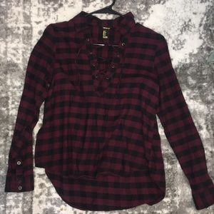 Checkered Flannel-lightweight. Burgundy and black